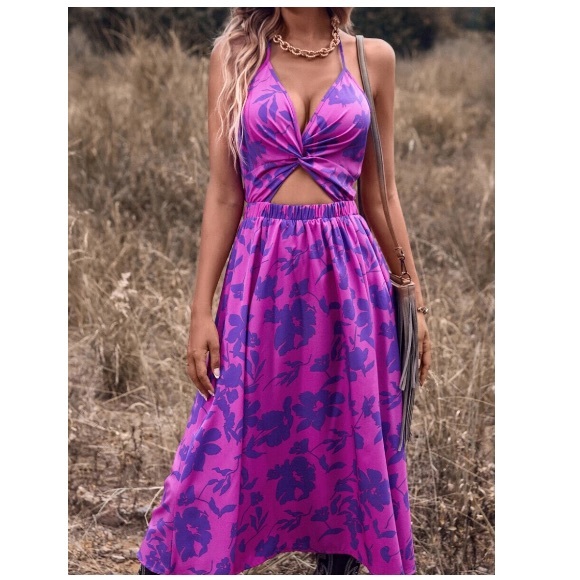 Endless Summer Purple Boho Floral Midi Dress - Picture 3 of 5